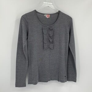 Lacoste gray pleated ruffle gray sweater wool blend women 38 Small S